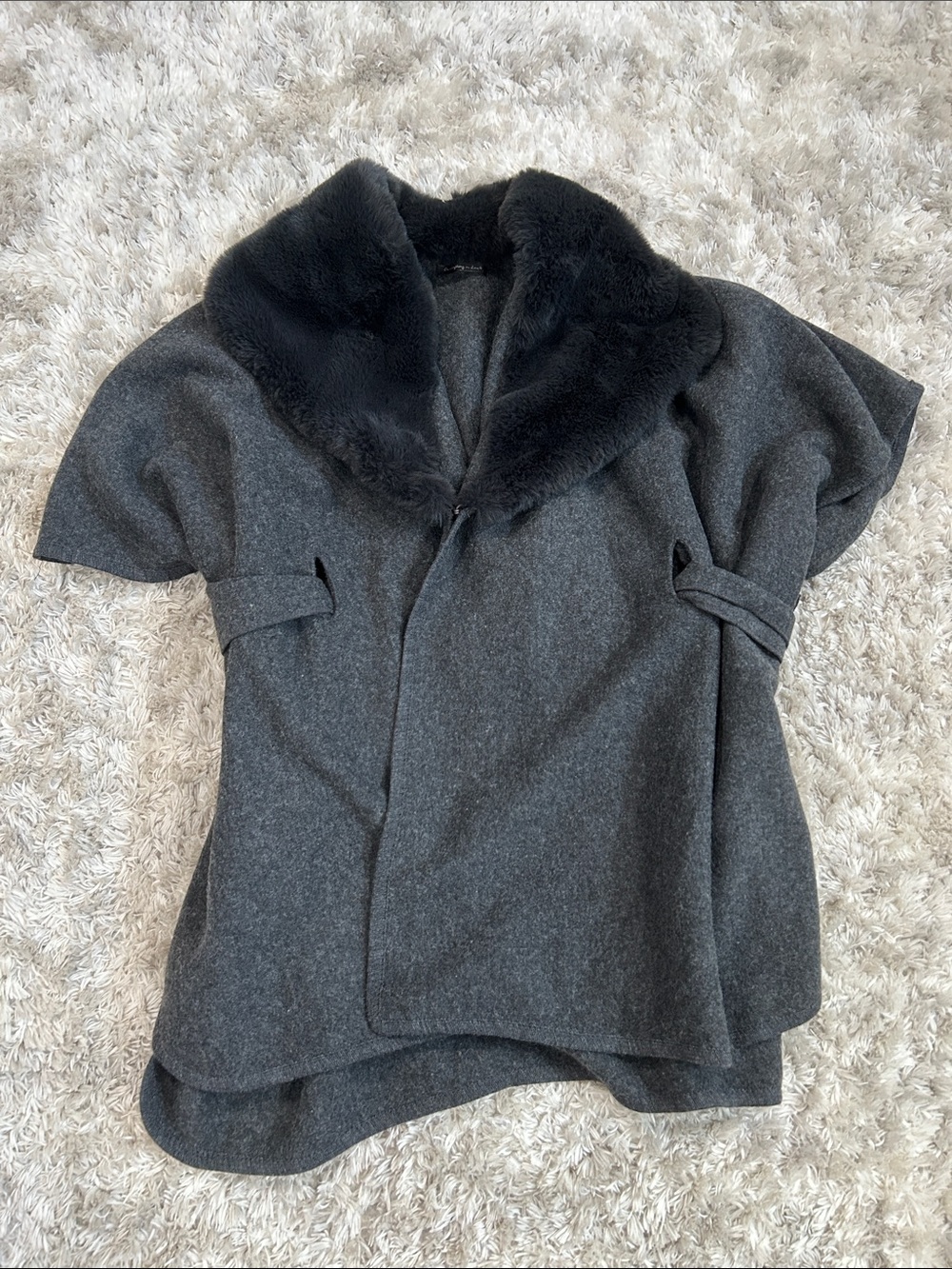 Do everything in love Charcoal Gray Wool Short Coat with Black Faux Fur Collar